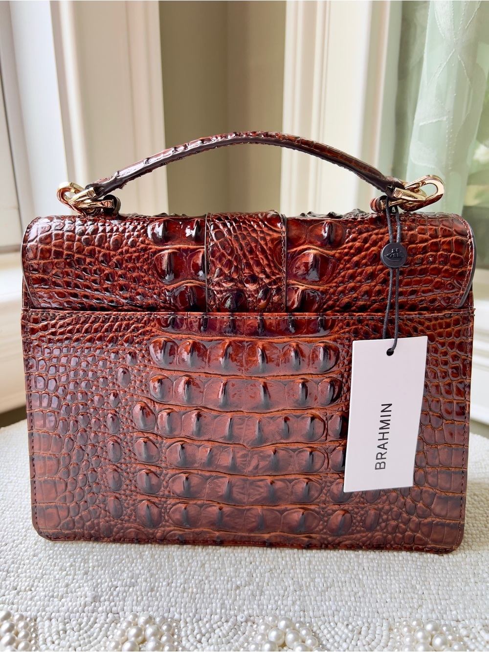 NWT Brahmin Leather SMALL HALLIE Satchel Bag, Pecan Melbourne - Picture 4 of 11